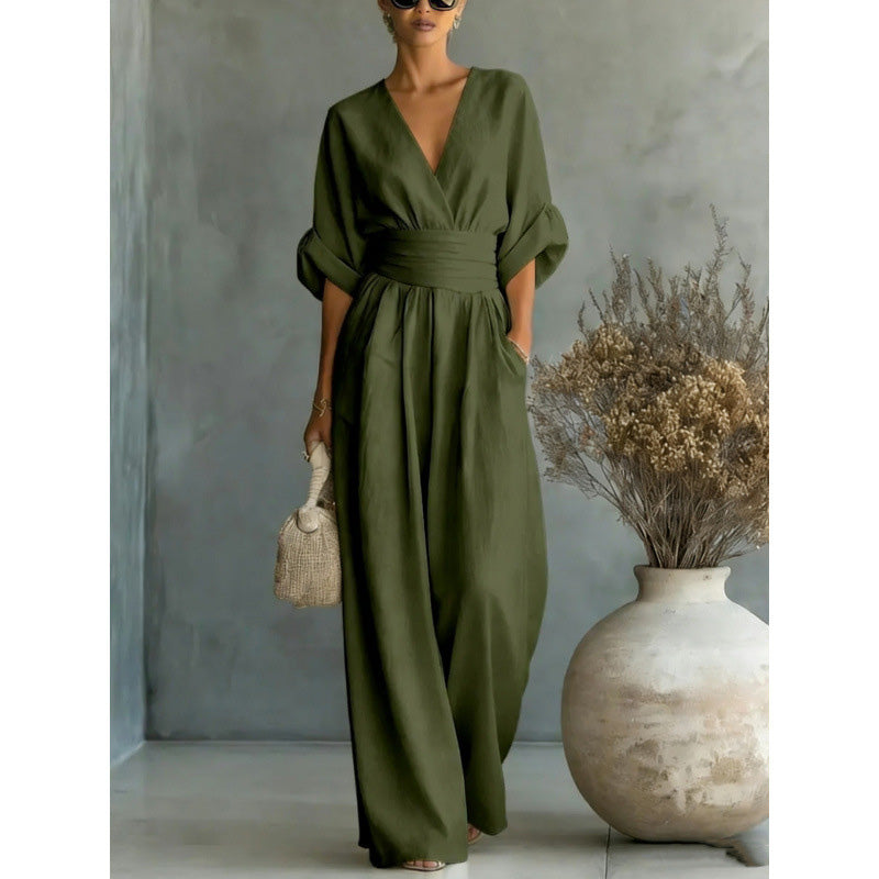 Maevra™ | V-Neck Wide-Leg Jumpsuit