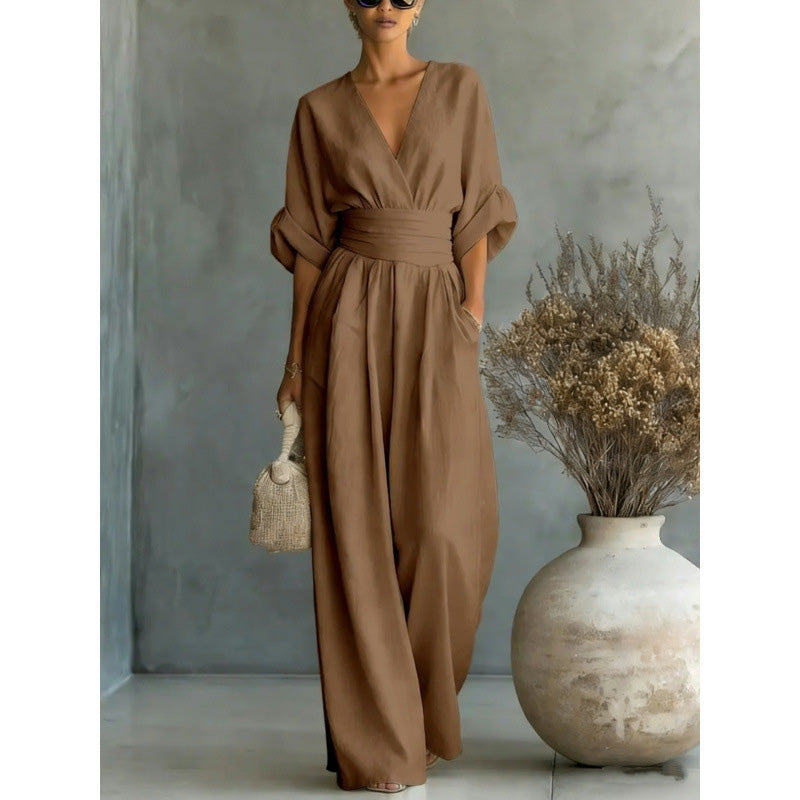Maevra™ | V-Neck Wide-Leg Jumpsuit