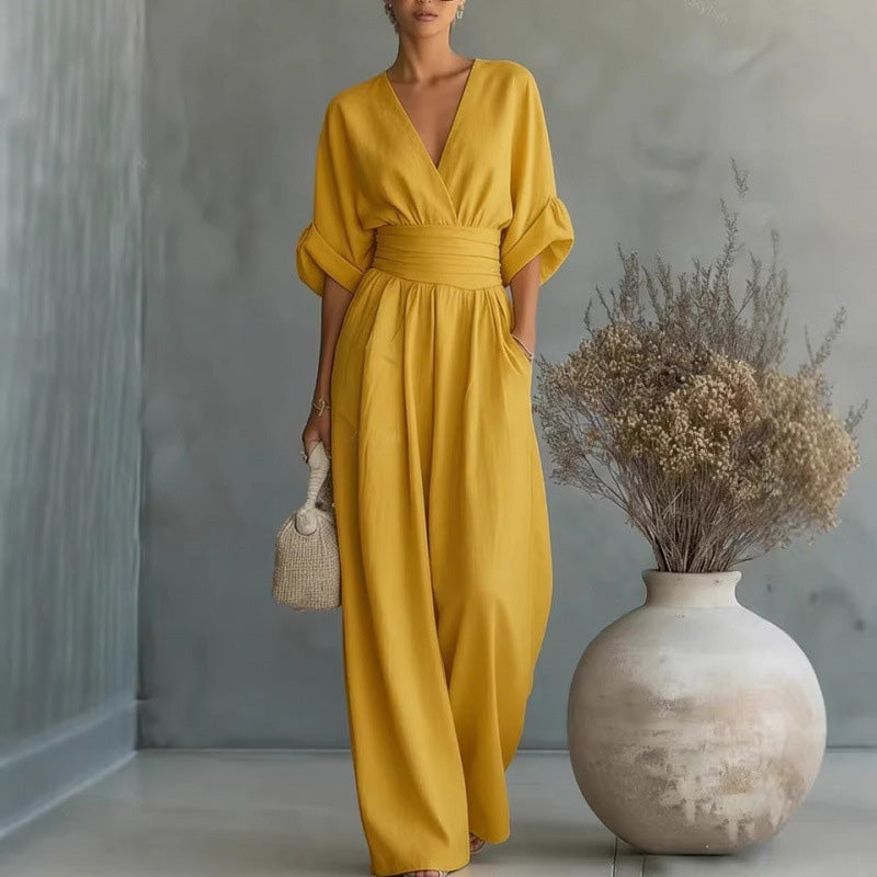 Maevra™ | V-Neck Wide-Leg Jumpsuit