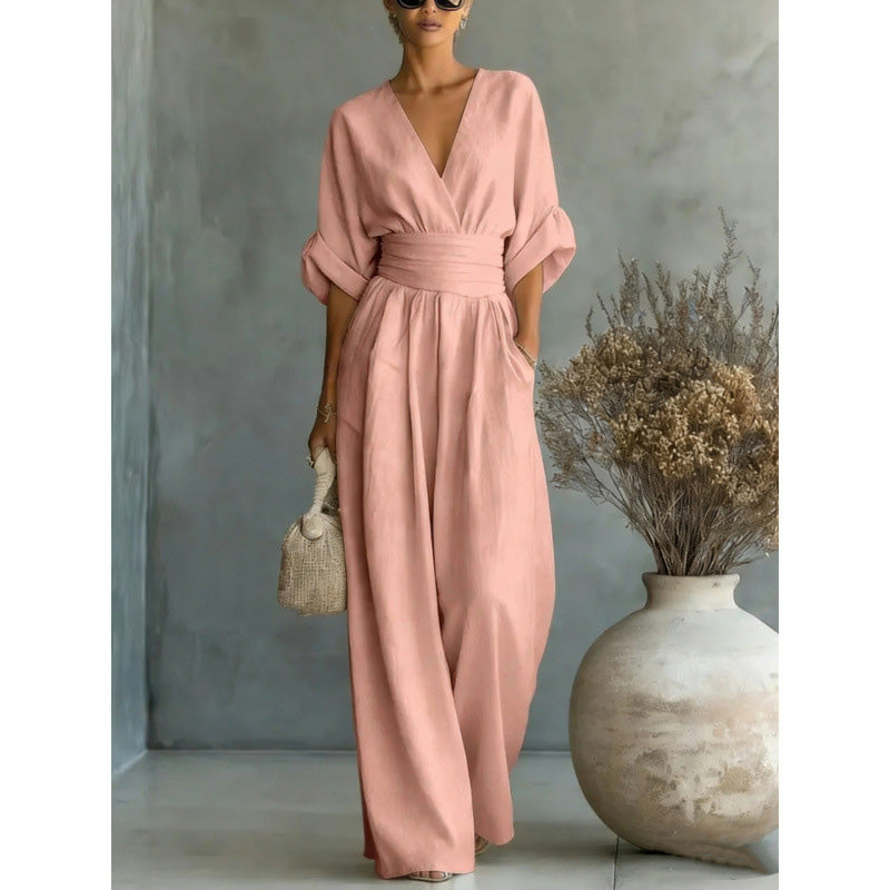 Maevra™ | V-Neck Wide-Leg Jumpsuit