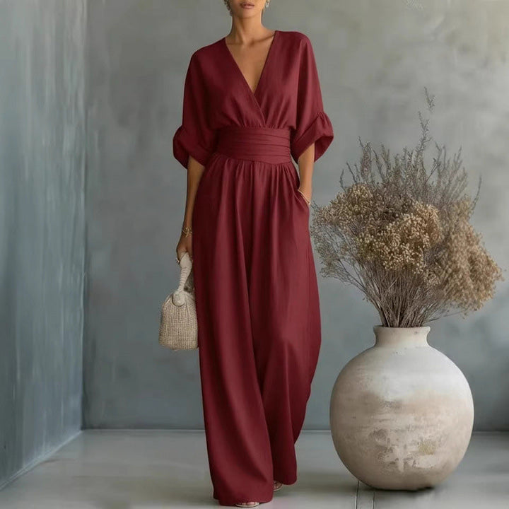 Maevra™ | V-Neck Wide-Leg Jumpsuit