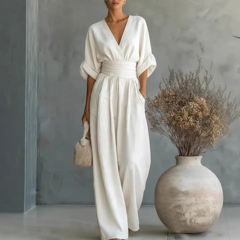 Maevra™ | V-Neck Wide-Leg Jumpsuit