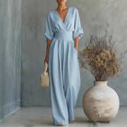 Maevra™ | V-Neck Wide-Leg Jumpsuit