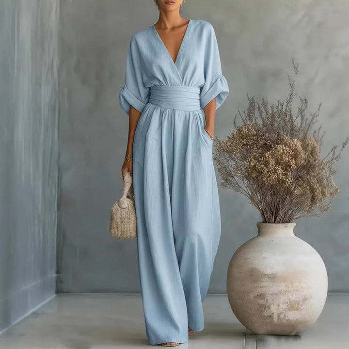 Maevra™ | V-Neck Wide-Leg Jumpsuit