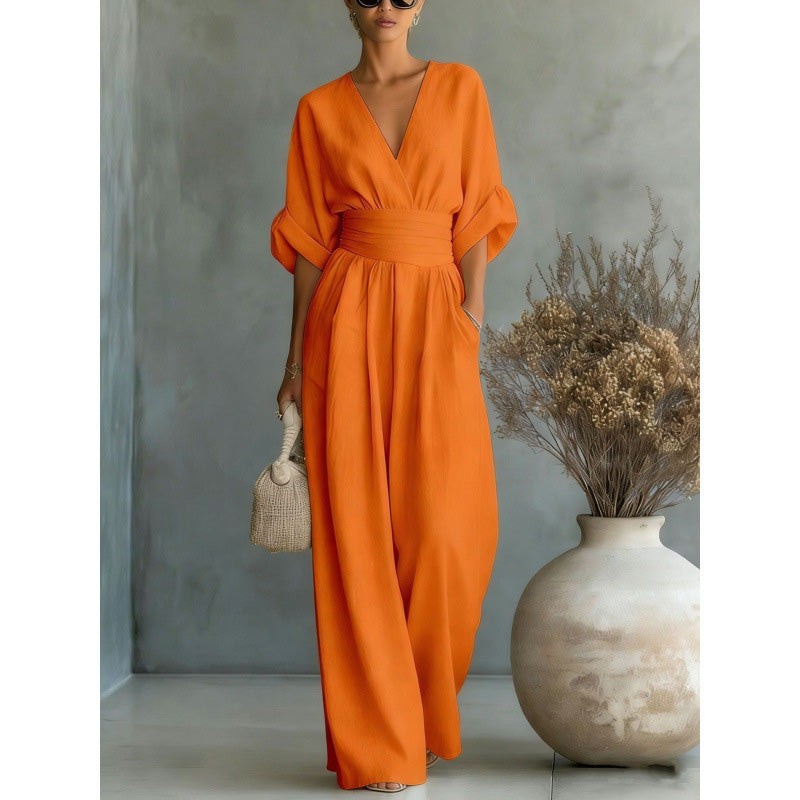 Maevra™ | V-Neck Wide-Leg Jumpsuit