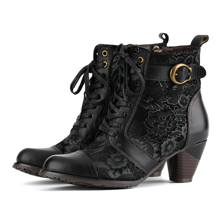 Bellancourt | Women's Floral Lace-Up Ankle Boots