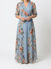 Elowen | Floral Wrap V Neck Maxi Dress