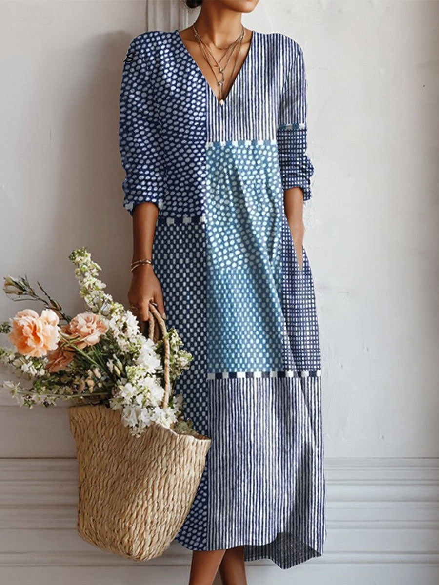 Clemencia™ | Blue Mosaic Maxi Dress