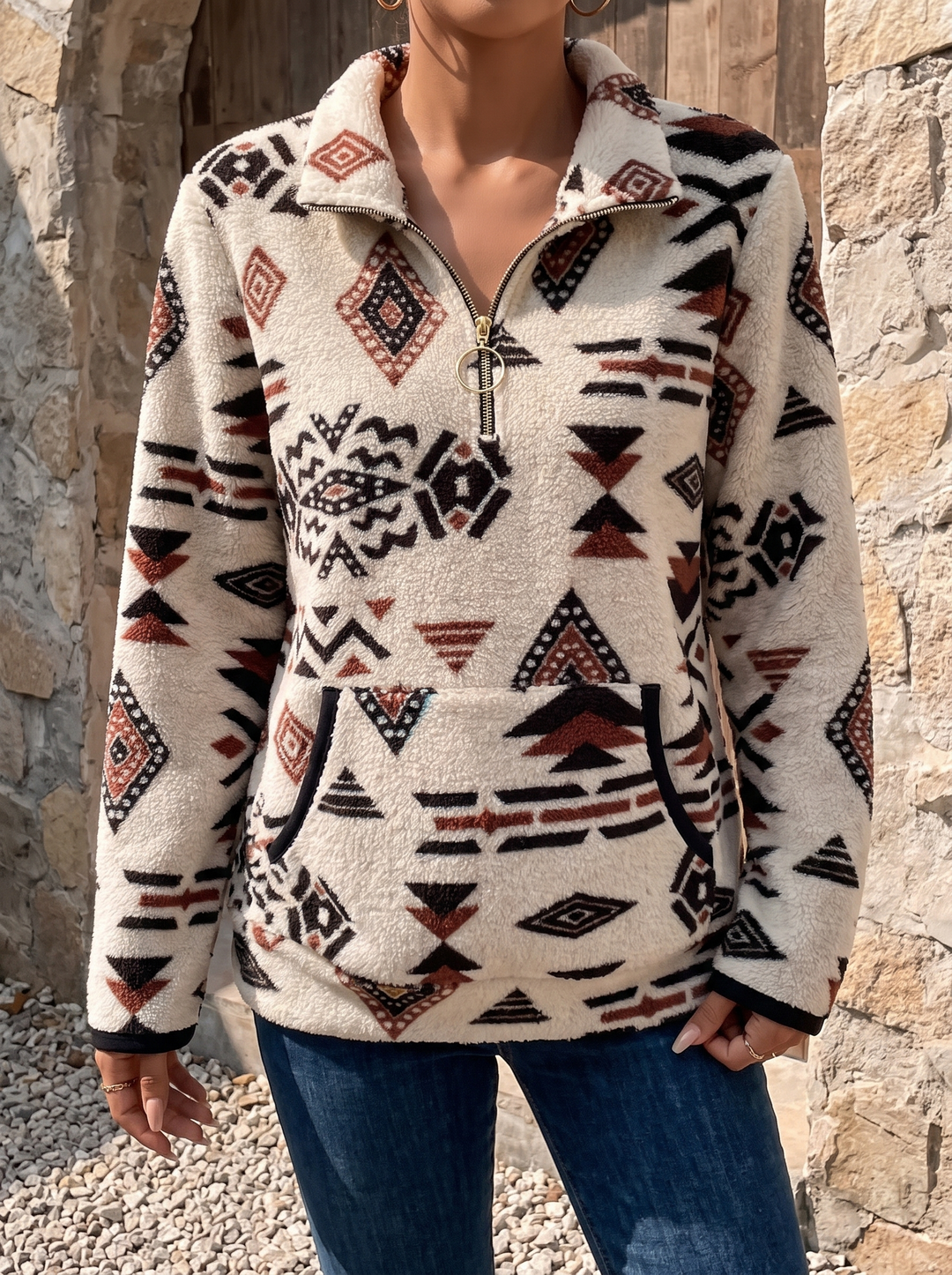 Wynora™ | Aztec Half-Zip Sherpa Pullover